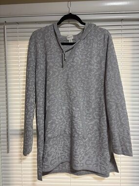 Caslon Gray Leopard-Print Hooded Tunic Sweater